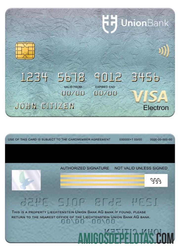 Liechtenstein Union Bank Visa Electron Card template